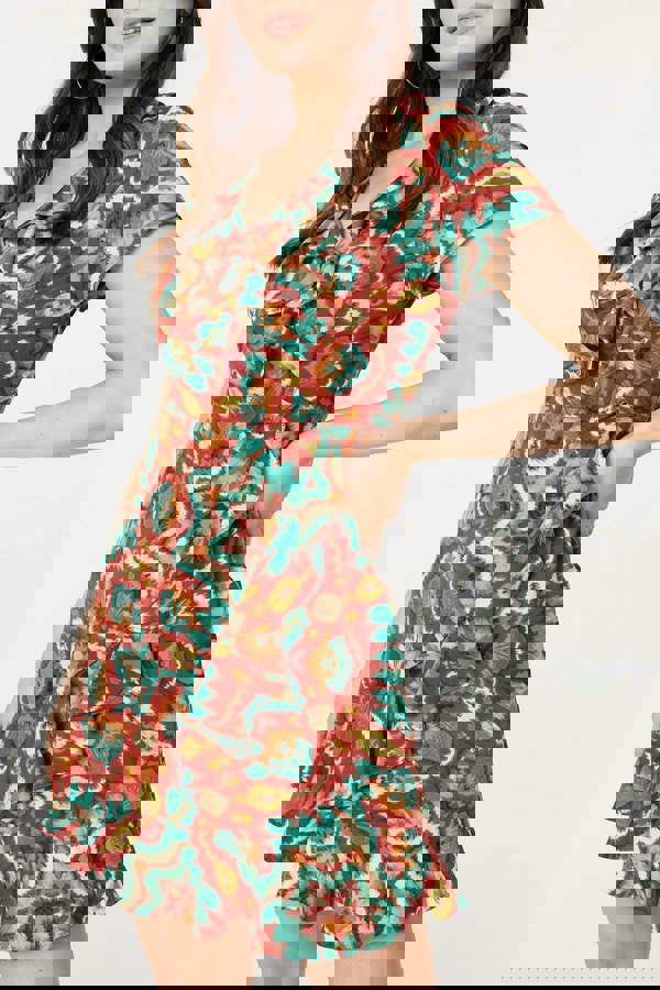 Red | Printed Ruffle Front Wrap Dress