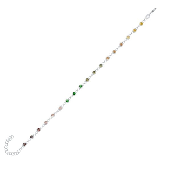 Spero London Colourful Rainbow Jewelled Sterling Silver Chain Bracelet