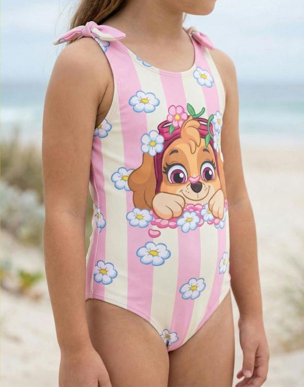 Vanilla Underground Paw Patrol Girls Pink Skye Flowers 1 Piece Swimming Costume