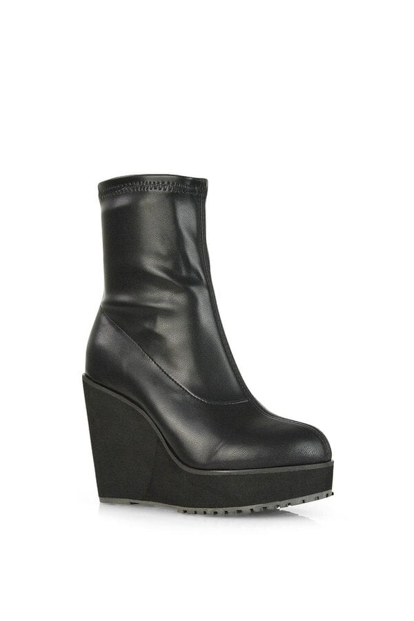 XY LONDON Platform Wedge Heeled Sock Biker Ankle Boots