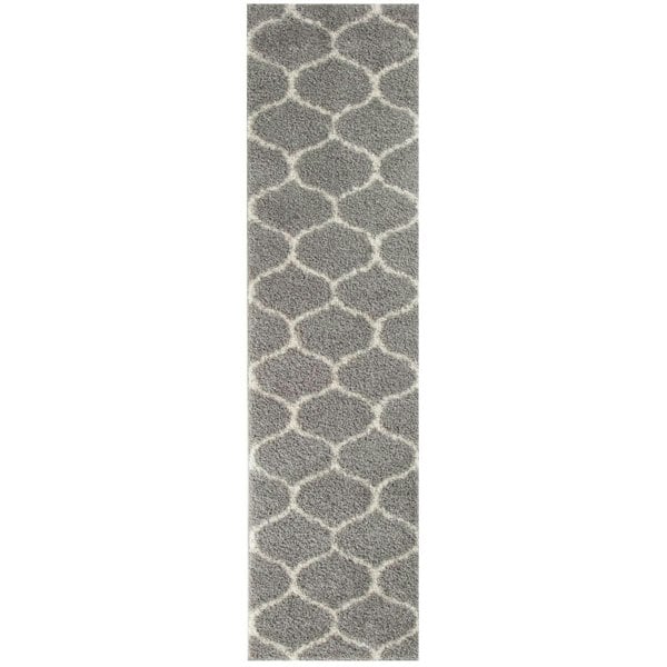 Trellis Design Thick Shaggy Area Rugs Grey