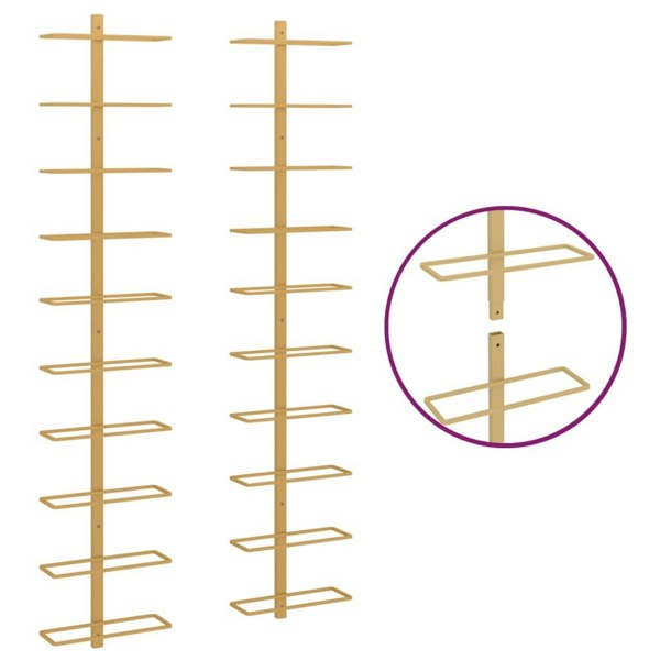 Berkfield Wall-mounted Wine Rack for 10 Bottles 2 pcs Gold Metal