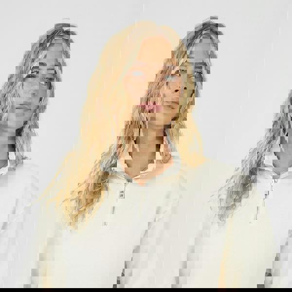 Brave Soul Cream Quarter Zip Funnel Neck Sweatshirt - Cream Image 4