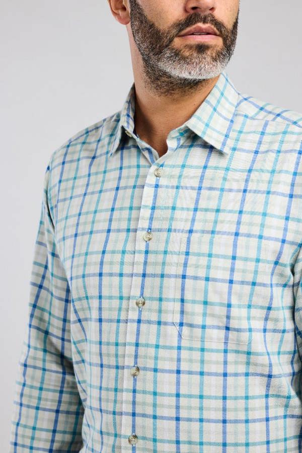 Mist Blue Warm Handle Plaid Formal Shirt