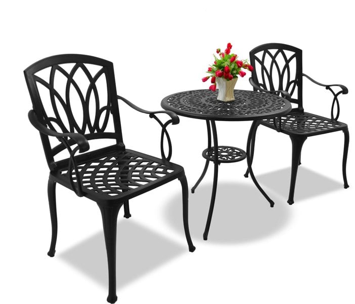 Centurion Supports POSITANO Garden and Patio Table and 2 Chairs Cast Aluminium Bistro Set - Black
