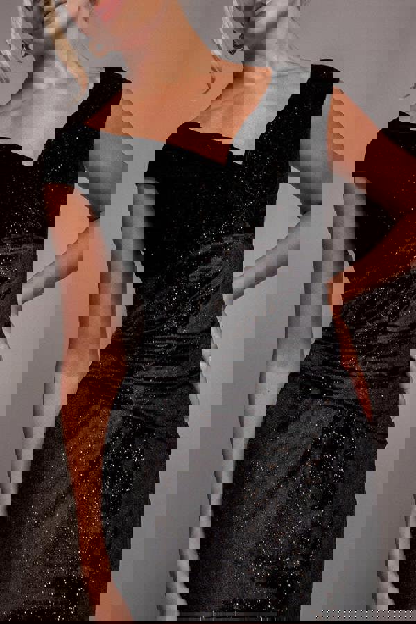 Shimmer Velvet Bardot Maxi Dress - Black Gold DR4643