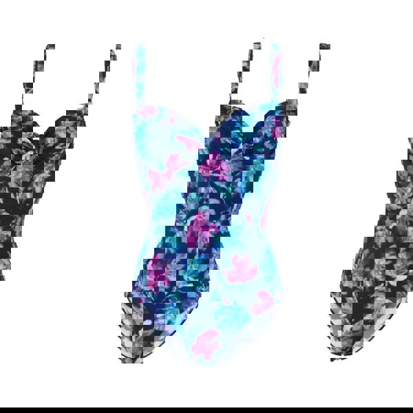 Fashy Floral Adjustable Swimsuit in navy purple with vibrant floral accents