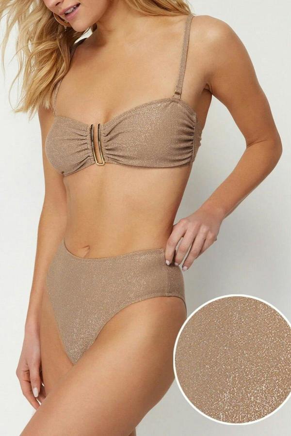 WOVCOR Strapless Padded Regular High-Waisted Bikini Set with Glitter Accessories
