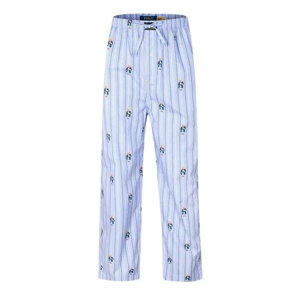 Ralph Lauren Mens Polo Bear Cotton Stripes Pyjama Bottoms - Blue - 