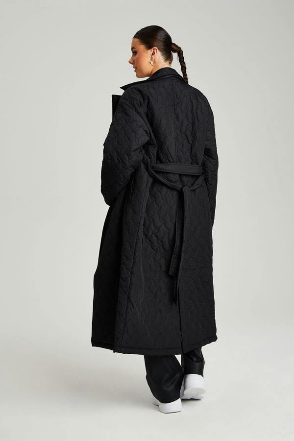 Urban Bliss Black Longline Quilted Belted Jacket