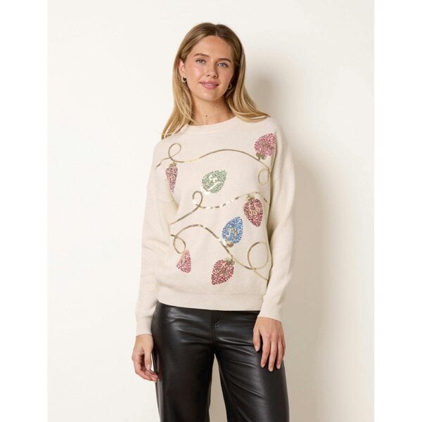 Blue Vanilla Festive Sequin Christmas Light Jumper