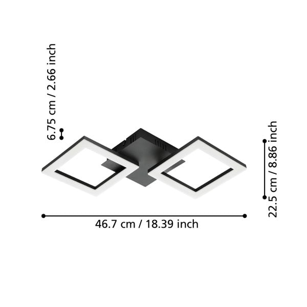 EGLO Paranday-Z Black Steel Smart Control, Colour Changing Ceiling Light, (L) 47cm