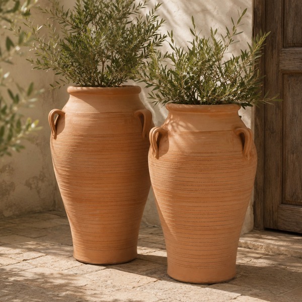MONETA UK Handcrafted Pair of Traditional Cretan Pithos Terracotta Pots