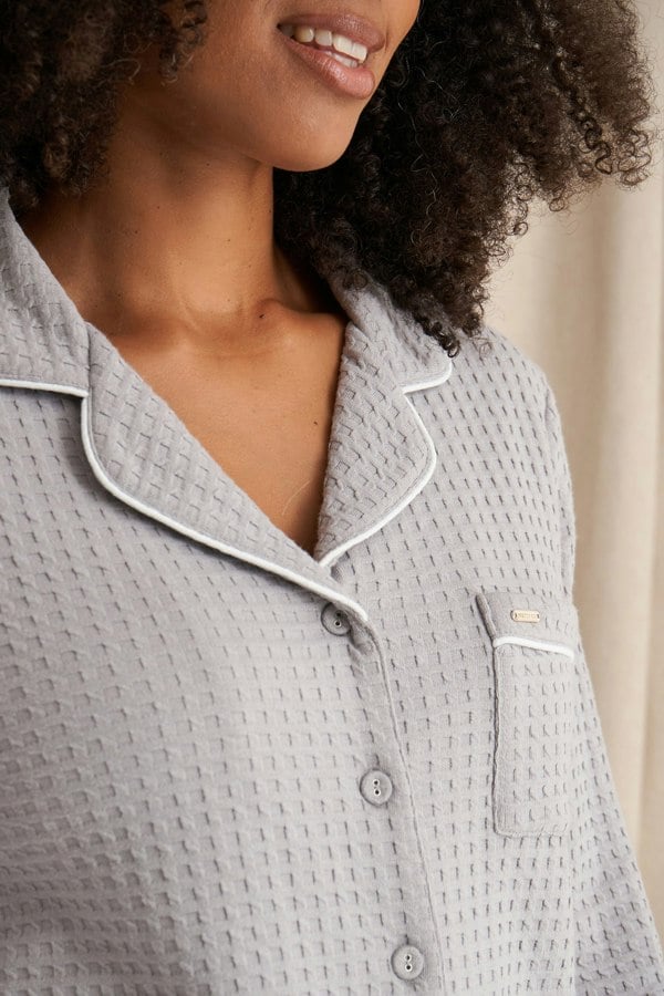 Pretty You London Women's Luxury Suite Waffle Long Pyjama Set in Grey