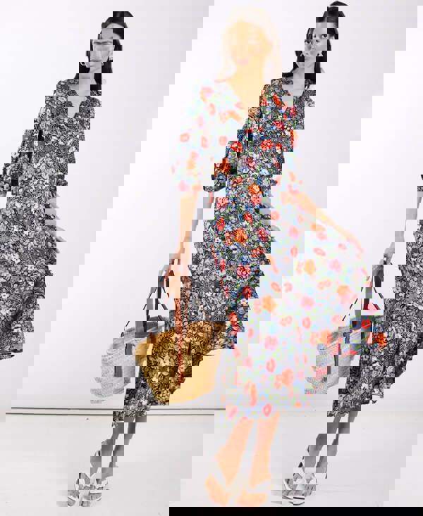 Multicoloured Floral Satin Midi Dress