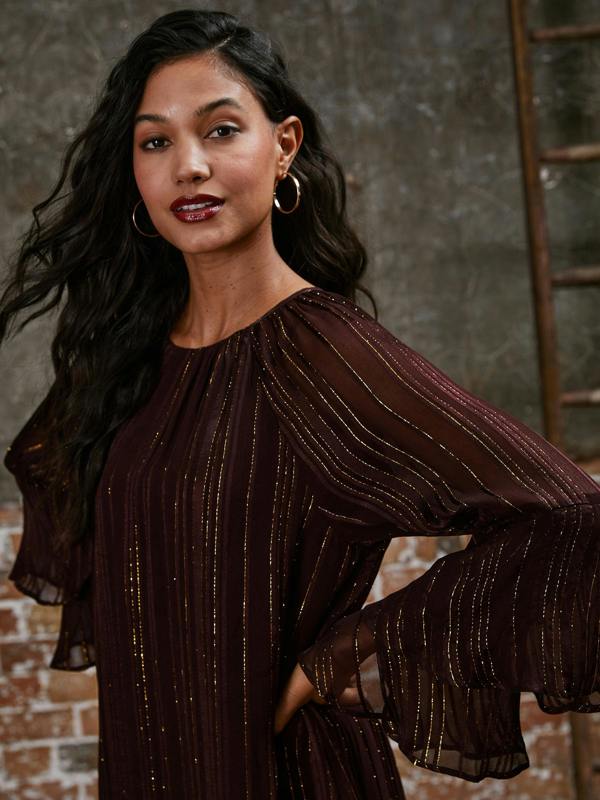 Rose & Nancy Kaia Burgundy Flute Sleeve Mini Dress