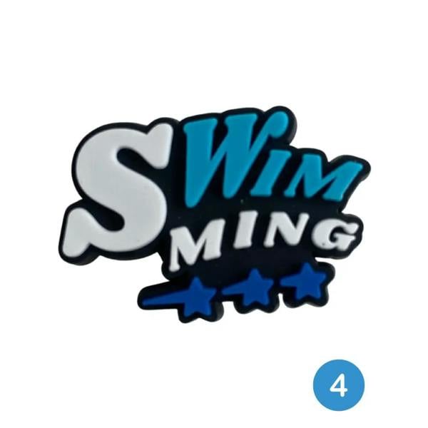 Blue star swimming shoe charm badge with white black accents