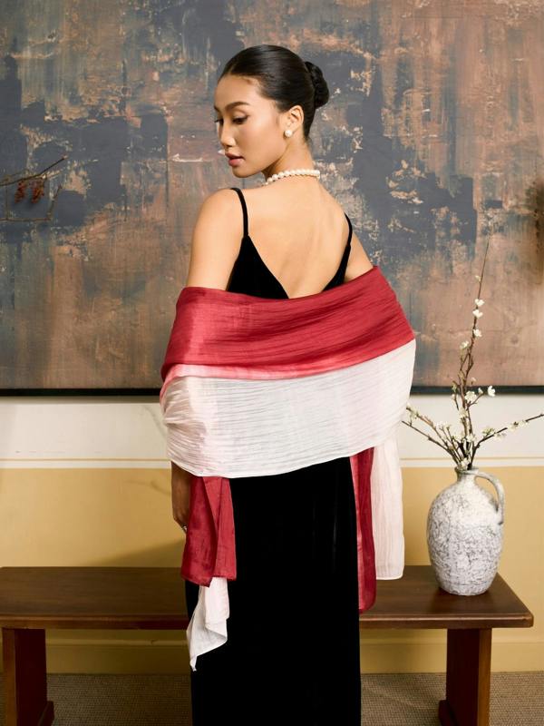 Burgundy Ombre Silk Scarf – Hand-Dyed Mulberry Silk, Wedding Guest & Evening Wrap