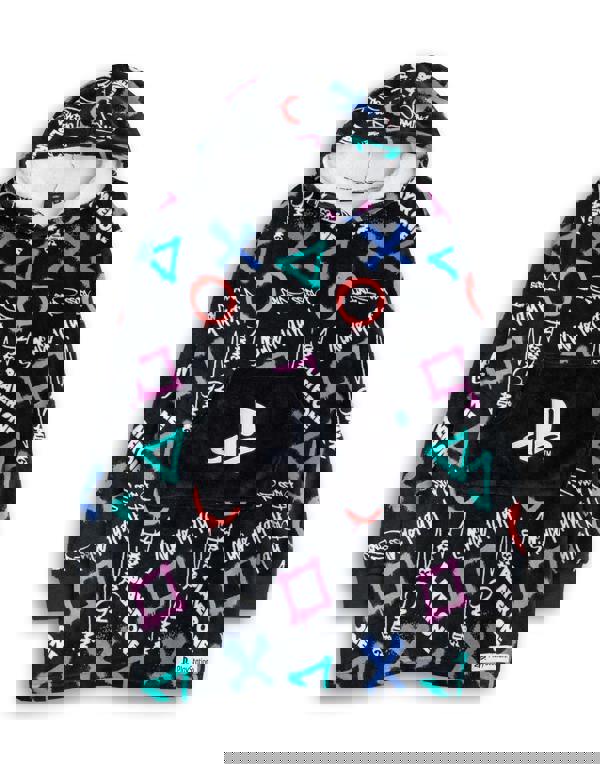 PlayStation Boys Black Logo Blanket Hoodie (One Size)