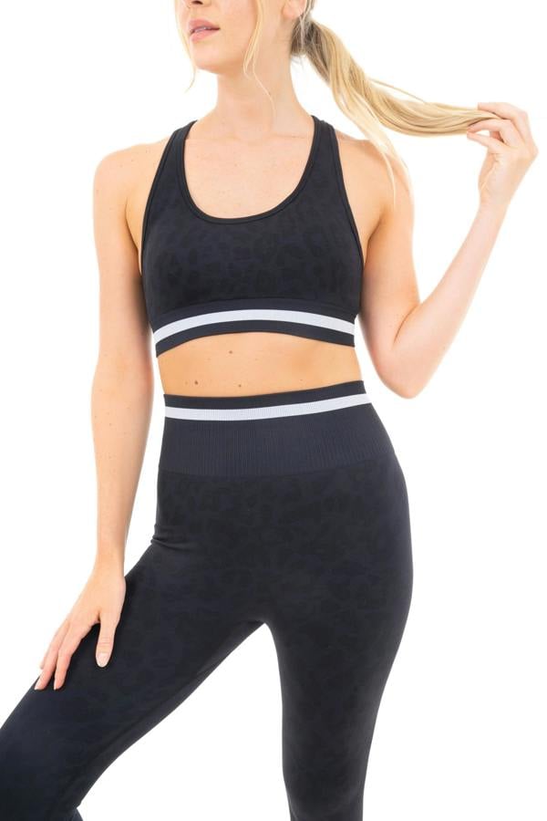 Smart Living Women's Leopard Print Seamless Padded Sports Bra - Black