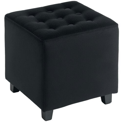 Wyld Haus Liviel Velvet Black Square Ottoman With Soft Upholstered Finish