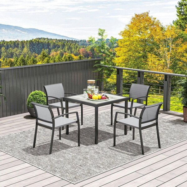 Wyld Haus Velo 4 Seatear Grey Mesh and Metal Frame Outdoor Garden Dining Set Arched Back