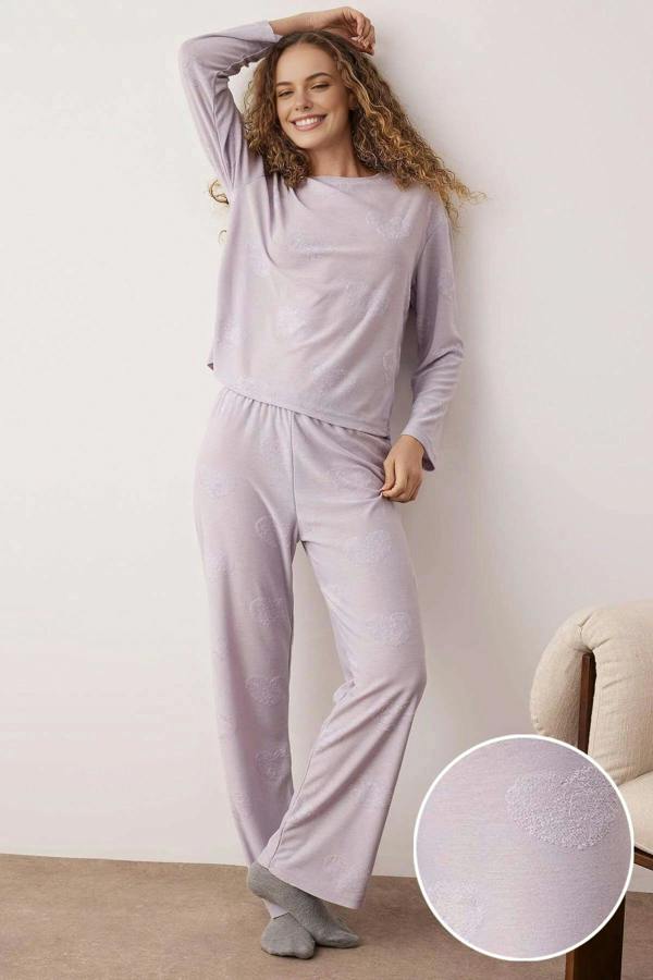 WOVCOR 2-Piece Heart Patch Knit Pajama Set