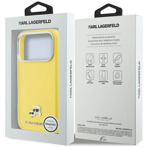 Karl Lagerfeld Karl & Choupette Head Pins Saffiano Case with MagSafe iPhone 17 Pro Max 6.9" Yellow - KLHMP17X6PFKCLY