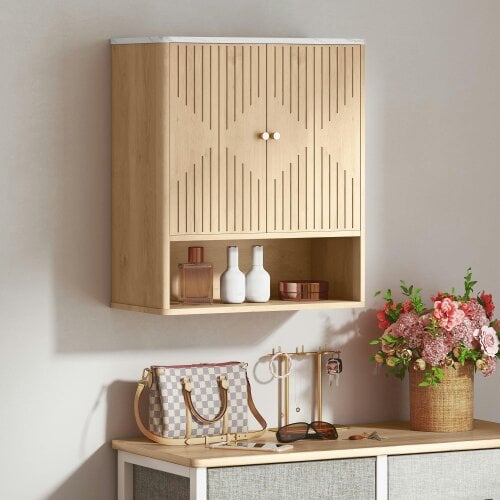 Wyld Haus Nedo Wall Mounted Bathroom Storage Cabinet With Adjustable Shelving Oak Finish