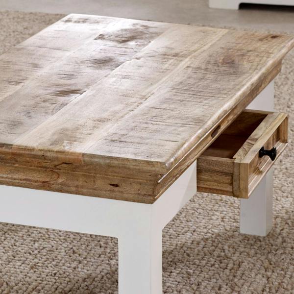 Wyld Haus Alington White and Natural Solid Mango Wood Coffee Table With Drawer