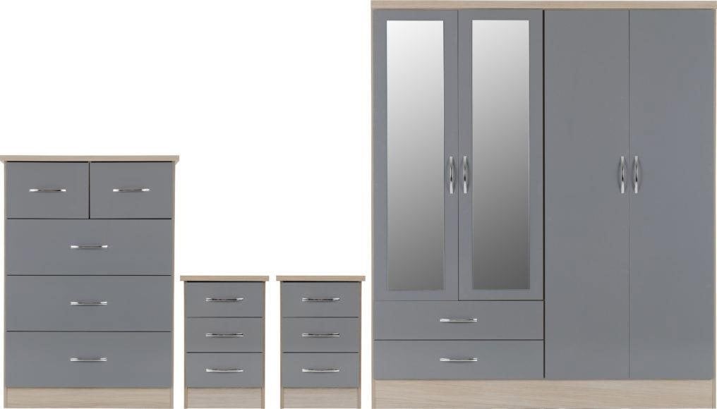 Seconique Nevada 4 Door Wardrobe 4 Piece Bedroom Set