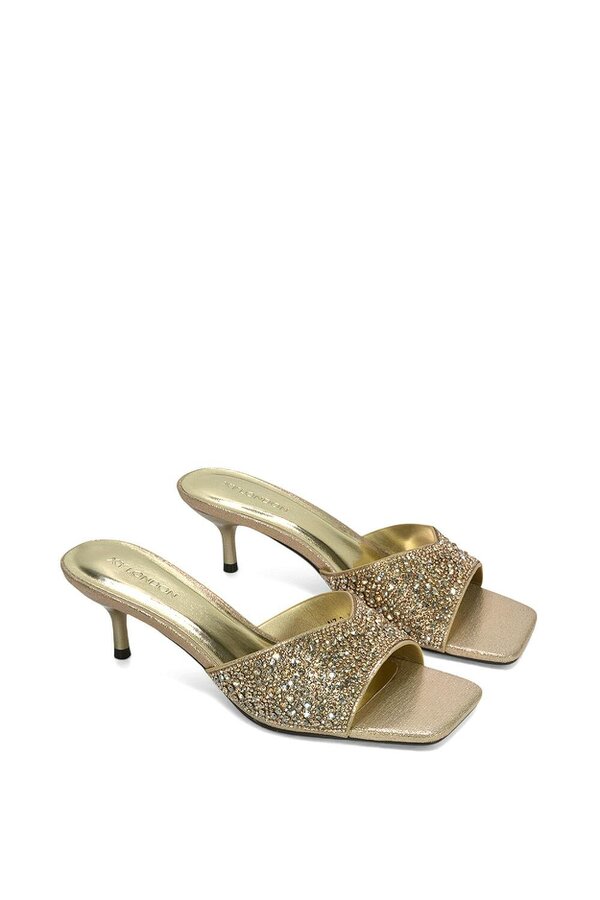 XY LONDON Sparkly Crystal Kitten Heeled Sandal Mules