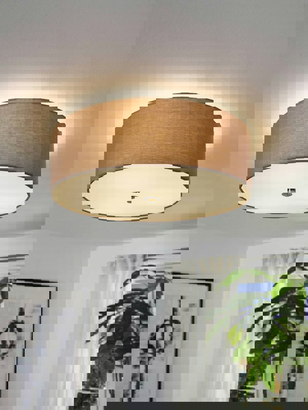 EGLO Pasteri 3-Light Taupe Fabric Flush Ceiling Light