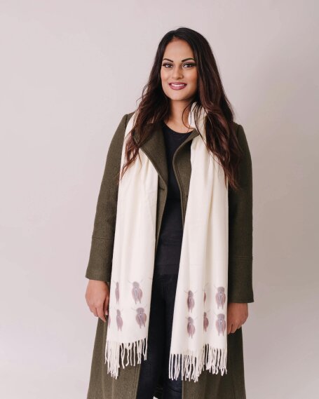 Art on Scarves Cashmere Feel Luxury Scarf Handprinted with Highland Cows