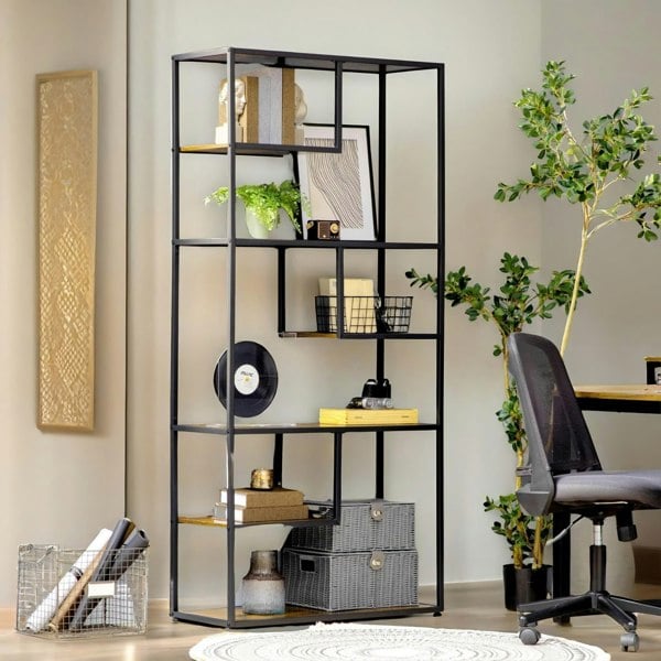 Rafaelo Mobilia 180CM Industrial 7 Tier Bookcase Rustic Brown