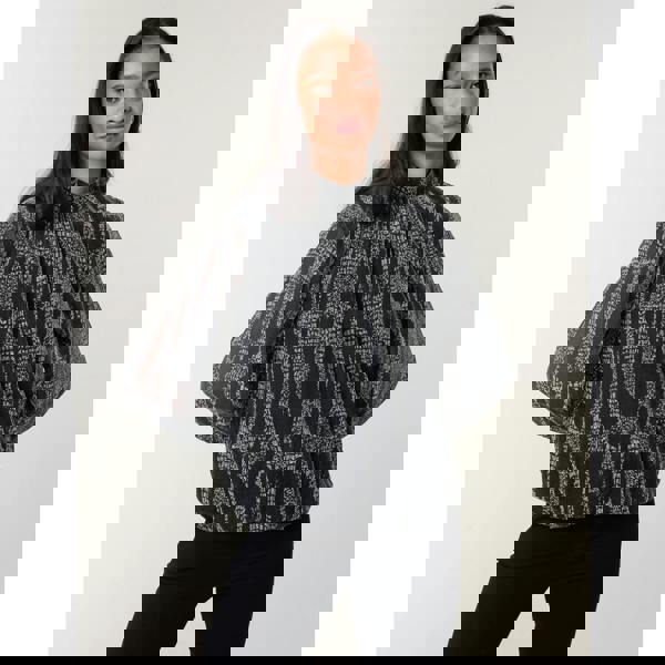 Blue Vanilla Snake High Neck Puff Ball Blouse