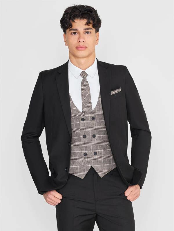 Boys black and brown checked wedding suit