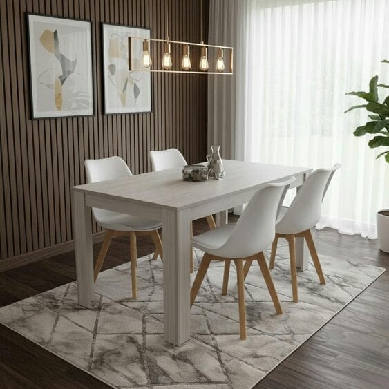 Kosy Koala Dining Table Set Grey Table with 4 White Plastic Chairs Dining Room Furniture