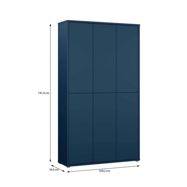 Furniture To Go Alice Springs Tall Shoe Cabinet with 6 Doors Push-to-Open in Night Blue