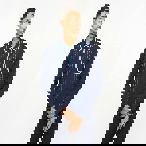 Gabicci V55GM25 Mens Darron Long Sleeve Archive Knitted Zip Neck Polo Gabicci Vintage - NAVY