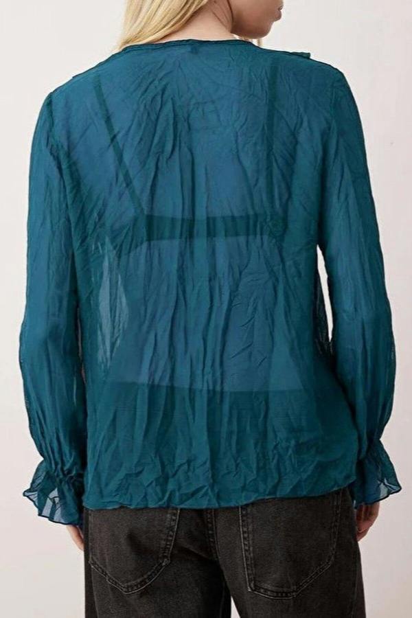 WOVCOR Wrinkled-Look Chiffon Transparent Shirt