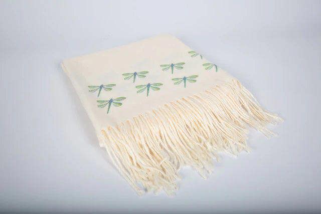 Art on Scarves Cashmere Feel Luxury Scarf Handprinted with Dragonflies