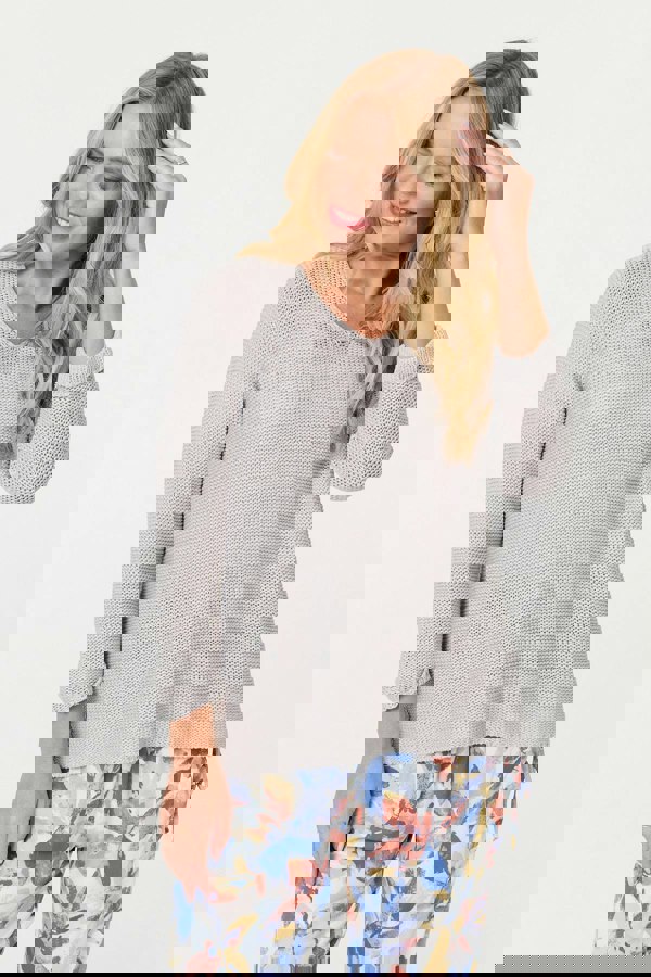 Silver | Mesh Texture 3/4 Sleeve Relaxed Top
