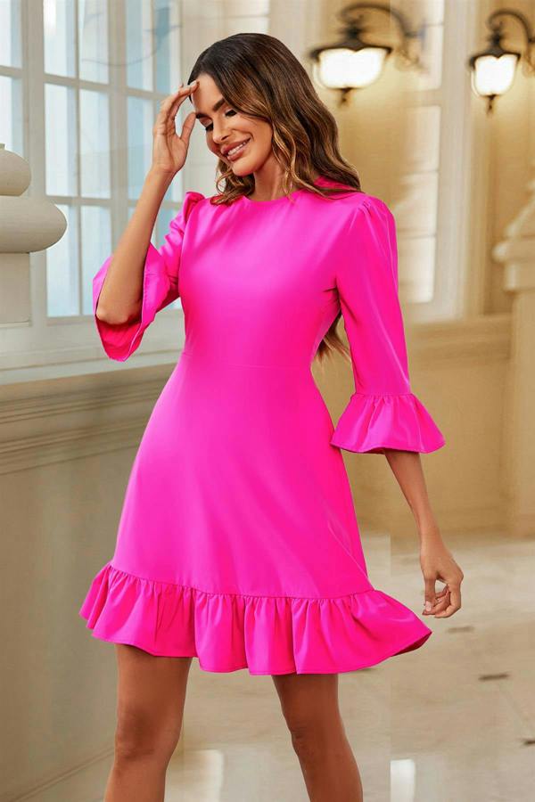 FS Collection Frill Mini Dress In Fuchsia Pink