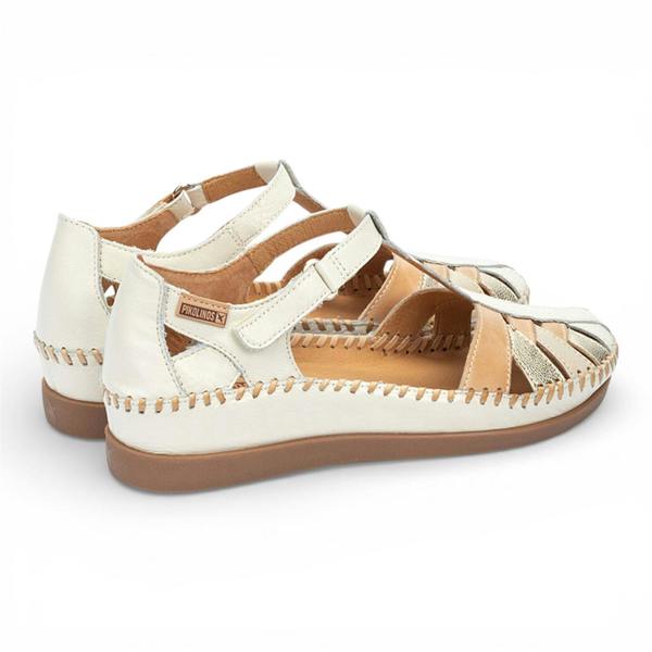 Pikolinos Women's White Leather Semi-Open Wedge Sandal Shoes - Cadaques