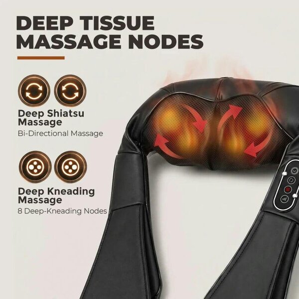 Neck and Shoulder Massager with Heat, Deep Tissue Shiatsu 3D Kneading Massager for Neck, Back, Waist, Foot and Leg