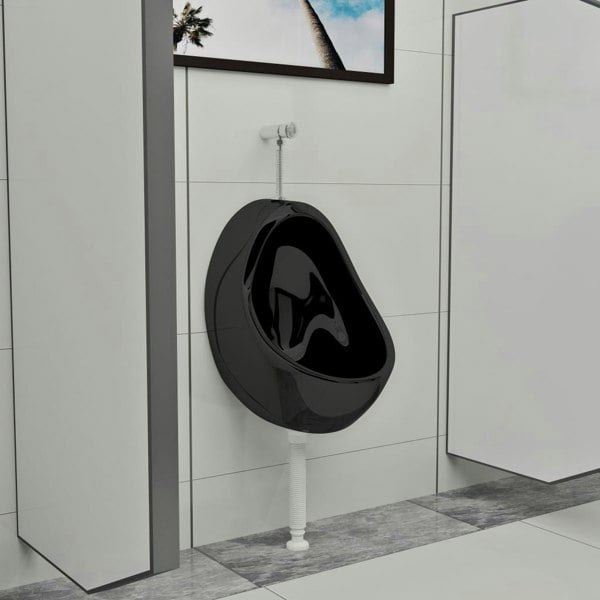 Berkfield Wall Hung Urinal with Flush Valve Ceramic Black