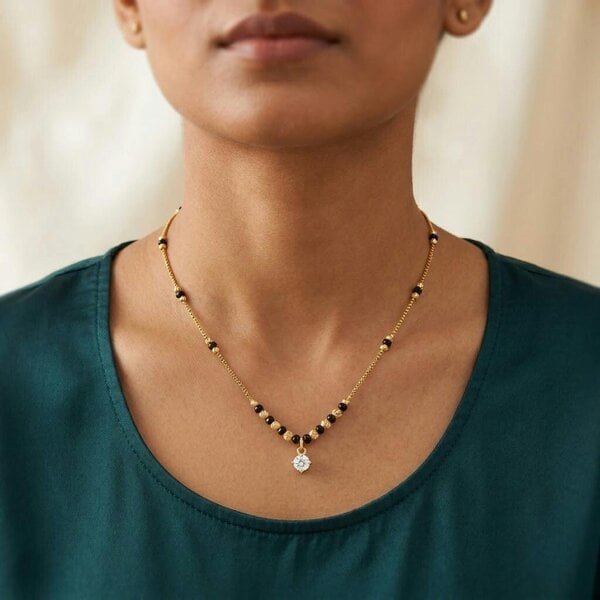 The Colourful Aura Modern Single Stone Gold Mangalsutra Necklace with Black Beads