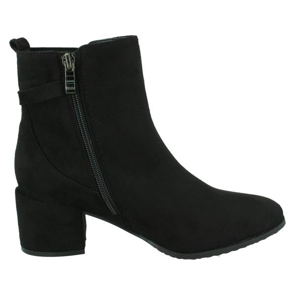 Spot On Ladies Spot On Mid Block Heel Ankle Boots with Back Strap F51239