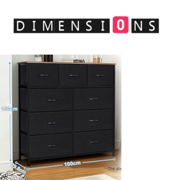 Modcraft Black Chest of Drawers with 9 Fabric Drawers